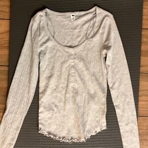 BP Light Gray Long Sleeve Women's Henley Top M